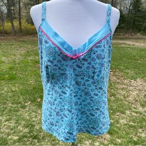 FREYA LOUNGE INTIMATES TOP CAMISOLE TANK AQUA BLUE PINK FLORAL SHELF BRA Size XL